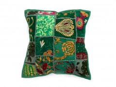 Jaipuri Patch Work Design Cotton Cushion Covers in Green Color Size 17x17 Inch